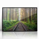 Framed wall art collection showcasing a stunning landscape with railroad design, featuring a black frame and acrylic front, perfect for modern home decor.