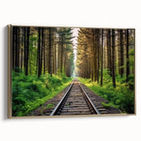 Framed canvas wall art showcasing a vibrant railroad landscape design with gold accents, ideal for modern home decor. Perfect for adding a touch of elegance to any room.
