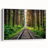 Framed canvas artwork showcasing a picturesque landscape with railroads, featuring vibrant colors and intricate details, perfect for enhancing home decor.