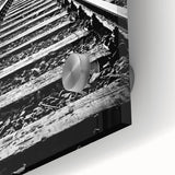 Close-up view of a vibrant acrylic glass artwork depicting a railroad landscape design, showcasing intricate details and vivid colors, perfect for home decor.