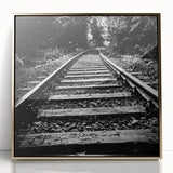 Framed wall art collection showcasing a vibrant railroad landscape design with gold accents, perfect for home decor. Ideal for art enthusiasts and collectors.