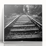 Framed wall art collection showcasing a vibrant landscape design with railroads, featuring a sleek white frame and acrylic finish for modern decor.