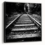 Framed canvas wall art collection showcasing a scenic railroad landscape design with vibrant colors, presented in a sleek black frame for a modern touch.