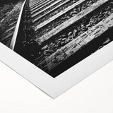 Rolled canvas artwork showcasing a vibrant railroad landscape design, featuring rich colors and intricate details, ideal for enhancing home decor with a modern touch.