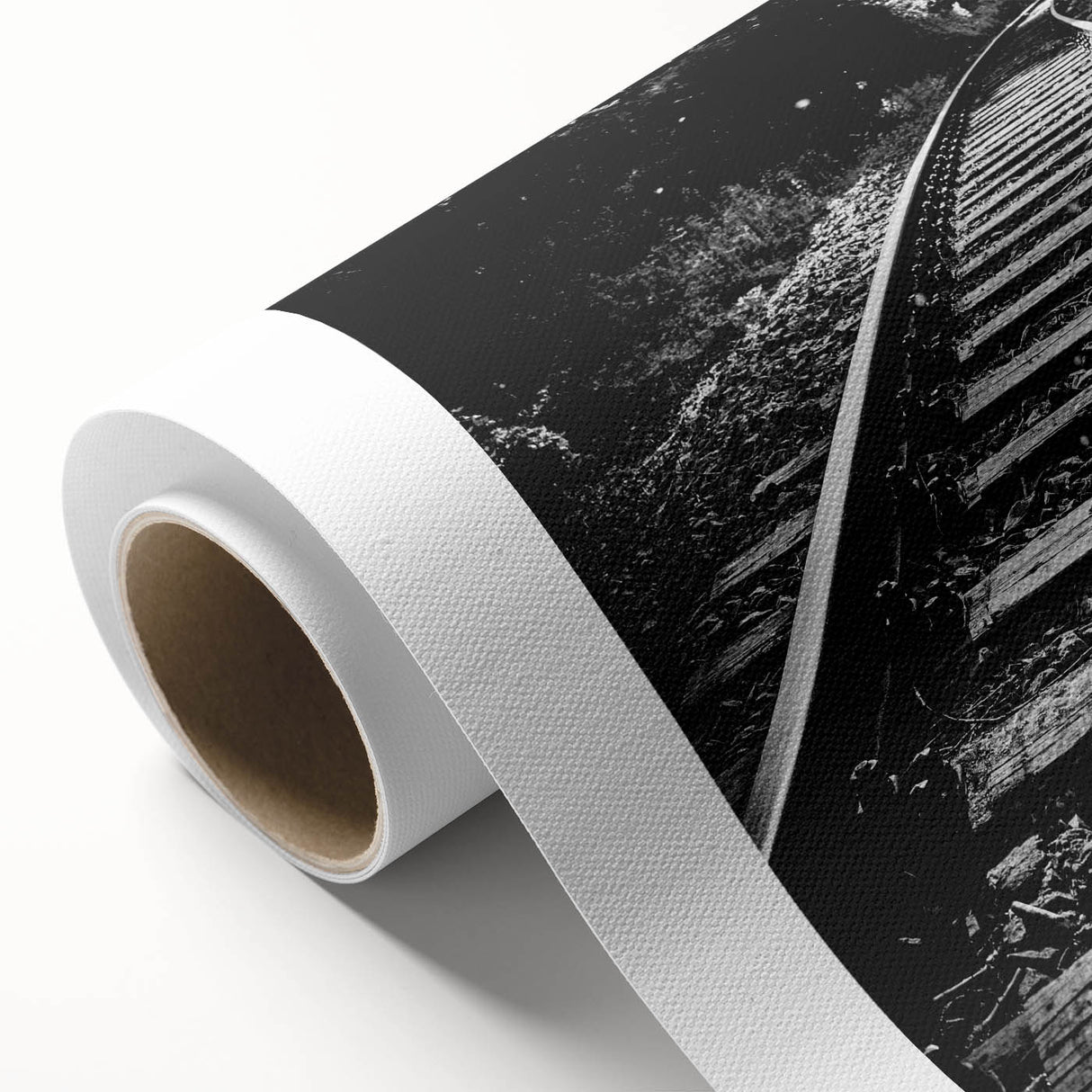Colorful rolled canvas wall art showcasing a vibrant landscape with railroads, designed to enhance modern decor, packaged securely in a protective tube.