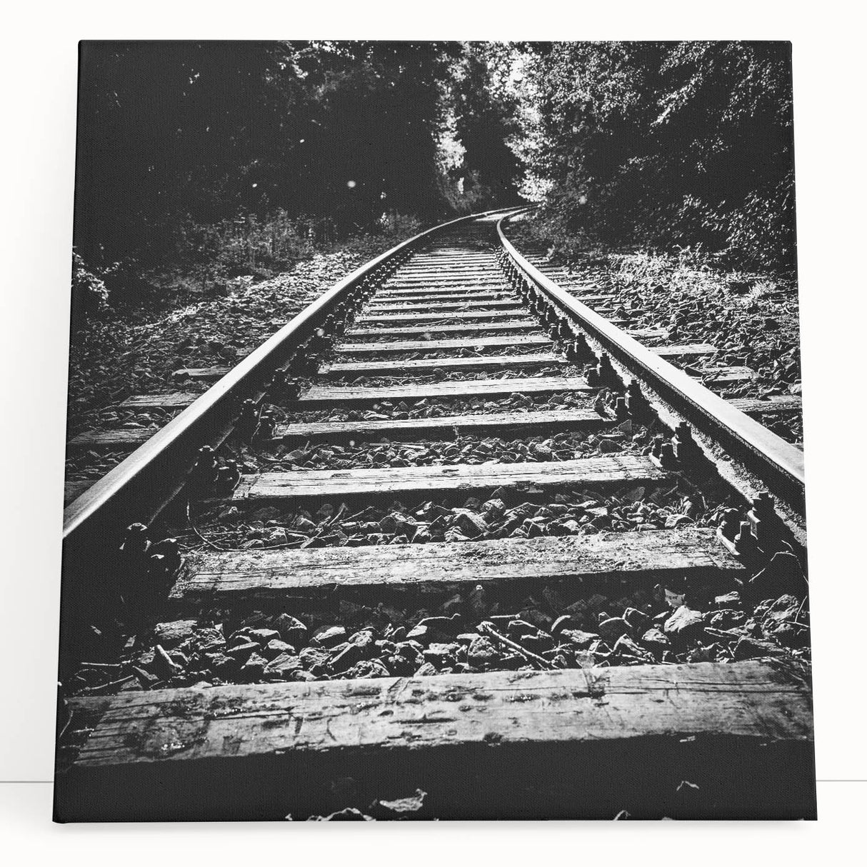 Vibrant stretched canvas wall art featuring a scenic landscape with a railroad theme, showcasing rich colors and intricate details, perfect for home decor.