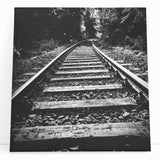 Vibrant stretched canvas wall art featuring a scenic landscape with a railroad theme, showcasing rich colors and intricate details, perfect for home decor.