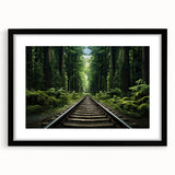 Framed wall art collection showcasing a scenic railroad landscape design with a black mat and frame, perfect for enhancing home decor and interior aesthetics.