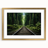 Framed wall art collection showcasing a scenic railroad landscape design, featuring a gold mat and elegant frame, perfect for home decor enhancement.