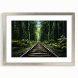 Framed wall art collection showcasing vibrant landscapes and railroads design, featuring a silver mat and modern aesthetic, ideal for home decor enhancement.
