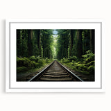 Framed wall art collection showcasing a serene landscape with a railroad theme, featuring a white mat and sleek frame, perfect for home decor. Ideal for train enthusiasts and nature lovers looking to enhance their interior design.