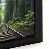 Framed canvas wall art showcasing a vibrant landscape with railroad tracks, featuring rich colors and intricate details, perfect for home decor enthusiasts.