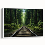 Framed canvas wall art collection showcasing a vibrant landscape with railroads, featuring a white frame and contemporary design, ideal for modern home decor.