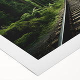 Rolled canvas wall art showcasing a vibrant railroad landscape design, featuring rich colors and intricate details, perfect for adding character to any space.