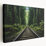 Stretched canvas wall art collection showcasing vibrant landscapes and railroads in a side view, perfect for enhancing home decor with nature-inspired themes.