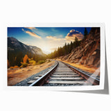 Colorful abstract landscape wall art featuring vibrant railroad designs in a rolled format, ideal for modern home decor. Perfect for enhancing interior spaces.