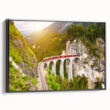 Framed canvas wall art collection showcasing a striking landscape with railroads, featuring a black frame and side view perspective, ideal for modern home decor.