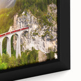 Framed canvas wall art showcasing a vibrant railroad landscape design with rich colors and intricate details, perfect for enhancing home decor and artistic expression.