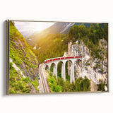 Framed canvas wall art showcasing a scenic railroad landscape design with gold accents. The artwork features vibrant colors and intricate details, perfect for enhancing any modern decor.
