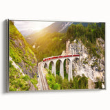 Framed canvas wall art showcasing a serene landscape with railroad tracks, featuring a silver frame that adds elegance to home decor. Perfect for nature lovers.