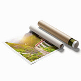 Vibrant rolled print of a scenic railroad landscape design, showcasing lush greenery and a winding track, ideal for home or office decor. Packaged securely in a cardboard tube for safe delivery.