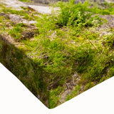 Close-up of a stretched canvas art piece showcasing a vibrant railroad landscape design, featuring rich colors and intricate details, perfect for modern home decor.