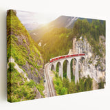 Stretched canvas wall art featuring a scenic railroad landscape design, showcasing vibrant colors and intricate details, ideal for enhancing home decor.