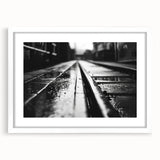 Framed wall art collection showcasing a scenic landscape with railroad tracks, featuring a white mat and sleek modern frame, ideal for home decor or office aesthetics.