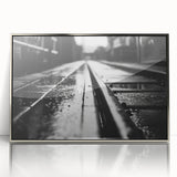 Framed acrylic wall art showcasing a vibrant railroad landscape design in silver frame. The artwork features dynamic colors and intricate details, ideal for modern decor.