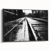 Framed canvas wall art showcasing a scenic landscape with a railroad, featuring rich colors and intricate details, ideal for enhancing home decor.