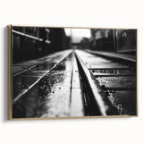 Framed wall art collection showcasing a vibrant landscape design with railroad themes, featuring a gold frame and a side view perspective, ideal for home decor.