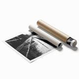 Rolled print showcasing a serene landscape with a vintage railroad, featuring vibrant colors and intricate details, perfect for home decor or art collectors.