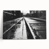 Stretched canvas wall art featuring a vibrant railroad landscape design, showcasing rich colors and intricate details, perfect for modern home decor.