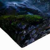 Close-up of a vibrant rainforest landscape wall art design on stretched canvas, showcasing rich green foliage and intricate details, perfect for nature-themed decor.