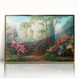 Framed acrylic wall art featuring a vibrant rainforest design with lush greenery and gold accents, perfect for adding a nature-inspired touch to home decor.
