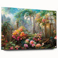 Acrylic glass wall art featuring a vibrant rainforest landscape design, displayed from a side view with pins, ideal for adding a natural touch to modern decor.