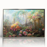 Framed wall art featuring a vibrant rainforest landscape design with acrylic glass front, showcasing rich green foliage and intricate details, ideal for home decor.