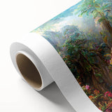 Lush rainforest landscape wall art on rolled canvas, showcasing vibrant greens and earthy tones, ideal for nature-inspired decor. Perfect for adding a serene touch to any room.