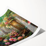 Rolled print showcasing a vibrant rainforest landscape design with lush greenery and tropical colors, ideal for enhancing interior décor and creating a serene atmosphere.