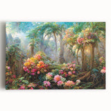 Stretched canvas wall art depicting a lush rainforest landscape, vibrant green foliage, and intricate details, perfect for enhancing home decor with nature's beauty.