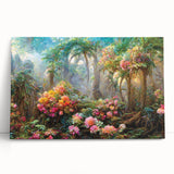 Stretched canvas wall art showcasing a vibrant rainforest landscape design, featuring lush greenery and vivid colors, perfect for enhancing home decor.
