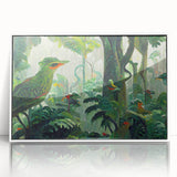 Framed acrylic wall art showcasing a vibrant rainforest landscape design, featuring rich greens and blues, perfect for enhancing home decor with a nature theme.