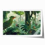 Colorful rainforest landscape wall art print showcasing vibrant greens and blues, ideal for home decor, emphasizing nature’s beauty and tranquility.