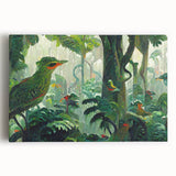 Vibrant rainforest landscape wall art printed on stretched canvas, showcasing lush greenery and rich colors, perfect for nature-inspired home decor.