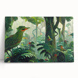 Vibrant rainforest landscape wall art on stretched canvas, showcasing lush greenery and tropical foliage, perfect for enhancing home decor with a nature-inspired theme.