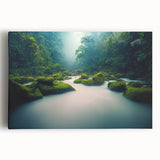 Vibrant rainforest-themed stretched canvas wall art showcasing lush green foliage and tropical flora, perfect for enhancing home decor with a natural aesthetic.