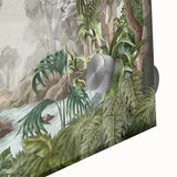 Close-up of vibrant rainforest landscape wall art design printed on acrylic glass, showcasing lush greenery and vivid colors, ideal for nature-inspired decor.
