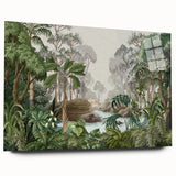 Acrylic glass wall art showcasing a vibrant rainforest landscape design, displayed from a side view, highlighting its sleek finish and modern aesthetic. Perfect for nature lovers and home decor enthusiasts.