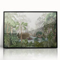 Framed acrylic wall art featuring a vibrant rainforest landscape design, showcasing rich greens and blues, perfect for adding a touch of nature-inspired decor to any space.