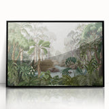 Framed acrylic wall art featuring a vibrant rainforest landscape design, showcasing rich greens and blues, perfect for adding a touch of nature-inspired decor to any space.